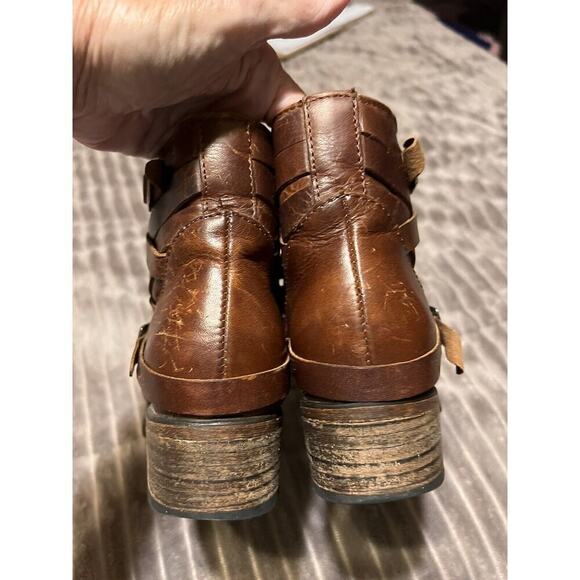Freebird By Steve Sammi Brown Leather Strappy Ankle Boots 5 Western Boho - Picture 4 of 12